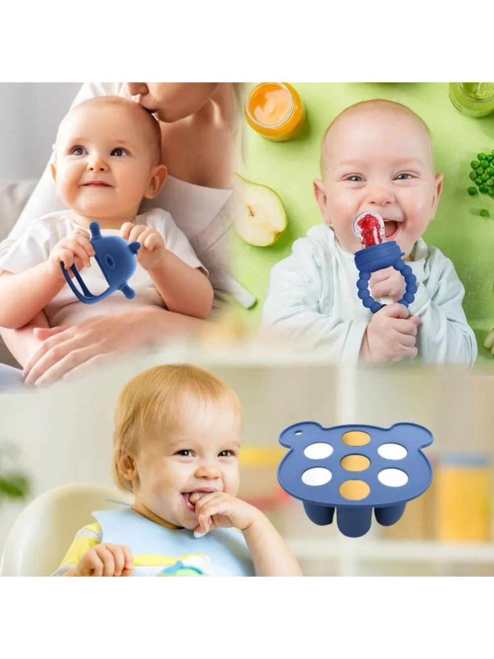 3-in-1 Baby Food Feeder Set - Silicone Popsicle Mold, Teething Toy, BPA Free, 3